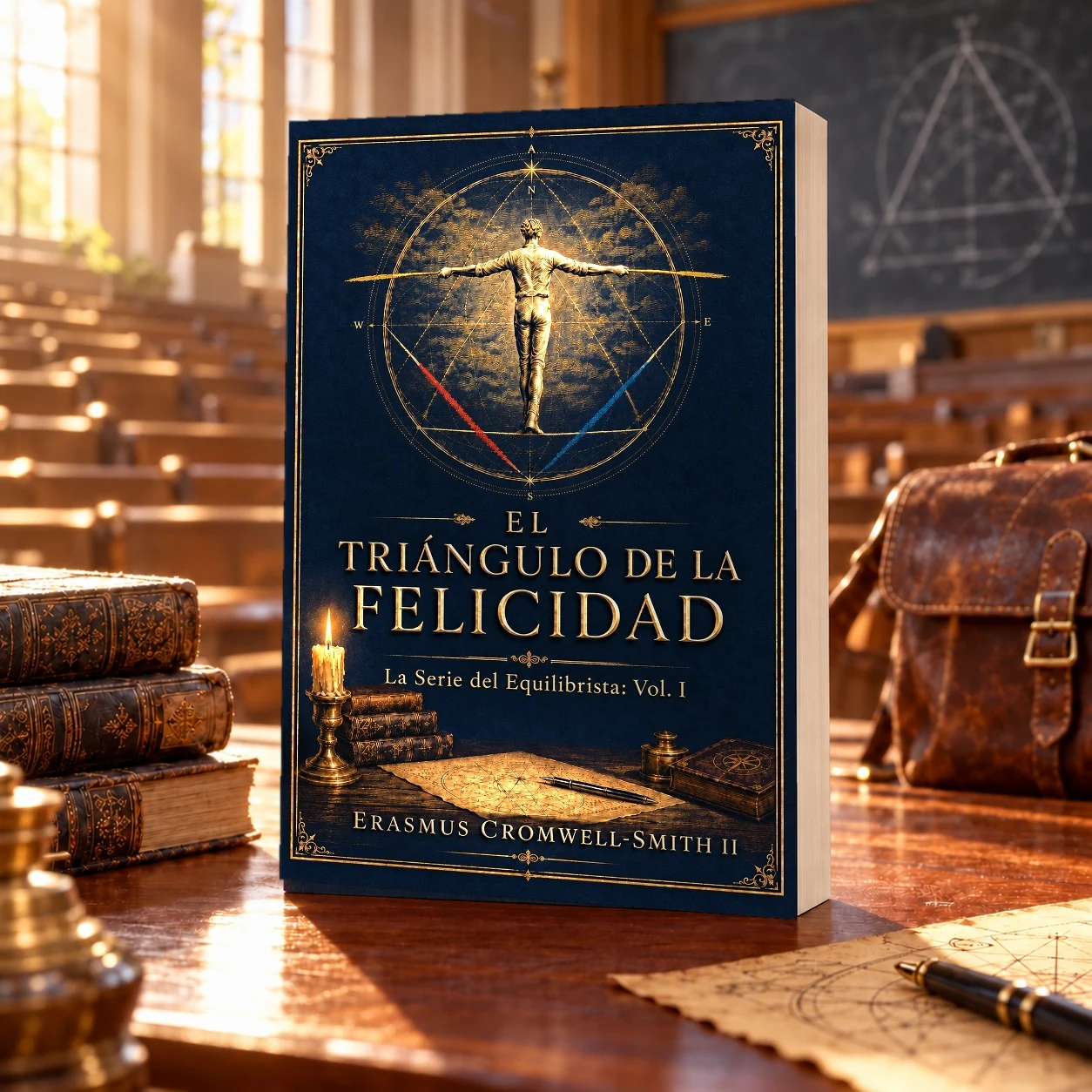 El Tri&aacute;ngulo de la Felicidad en r&uacute;stica sobre el escritorio de un aula