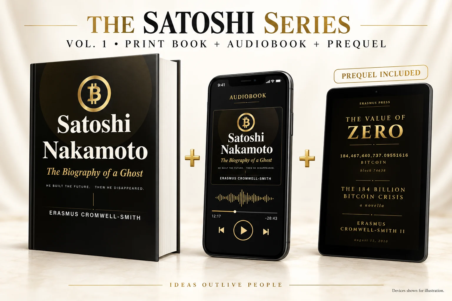 Satoshi Nakamoto Volume I hardcover, audiobook and prequel bundle
